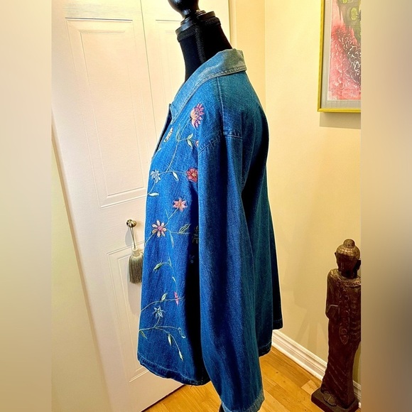 Vintage Embroidered Bobby Brooks Denim Pewter Button Front Jacket/Top w/pockets - Picture 3 of 10